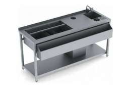 Bar station 160x60x86cm INOX με γούρνα, ρίνσερ και οπή ακαθάρτων