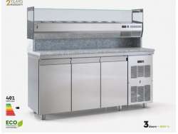 Ψυγεία πίτσας συντήρηση με επιτραπέζιο set-up PSM180PIZZA/3GN για 8 GN 1/4 με γρανίτη και μηχανή